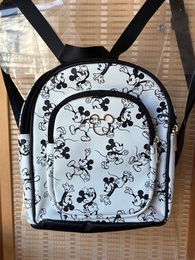 Black and White Mickey Mouse Disney Print Backpack with adjustable straps